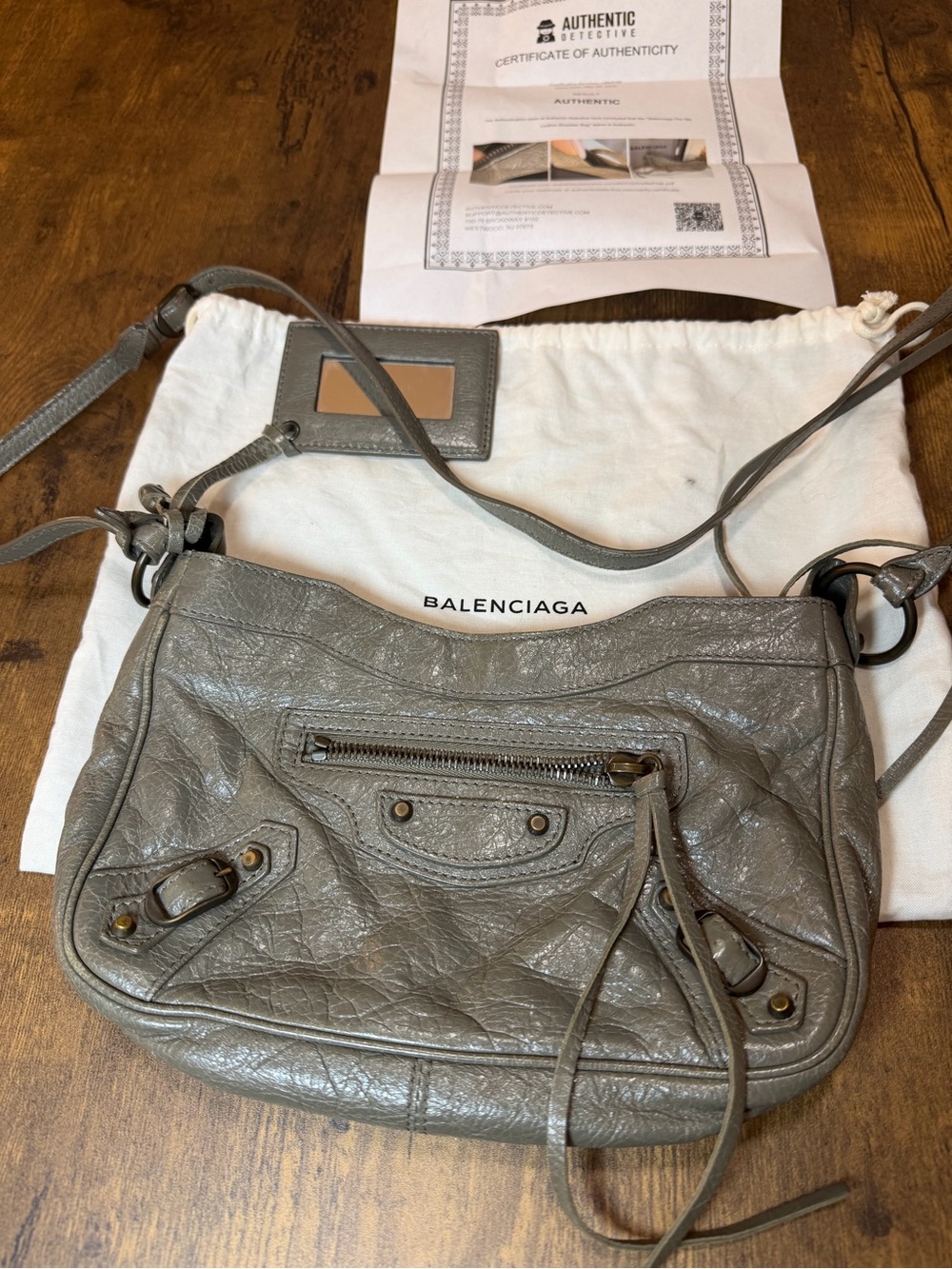 Balenciaga Taupe-Grey Textured Leather City Shoulder Bag with Mirror Tag and COA - Picture 2 of 2